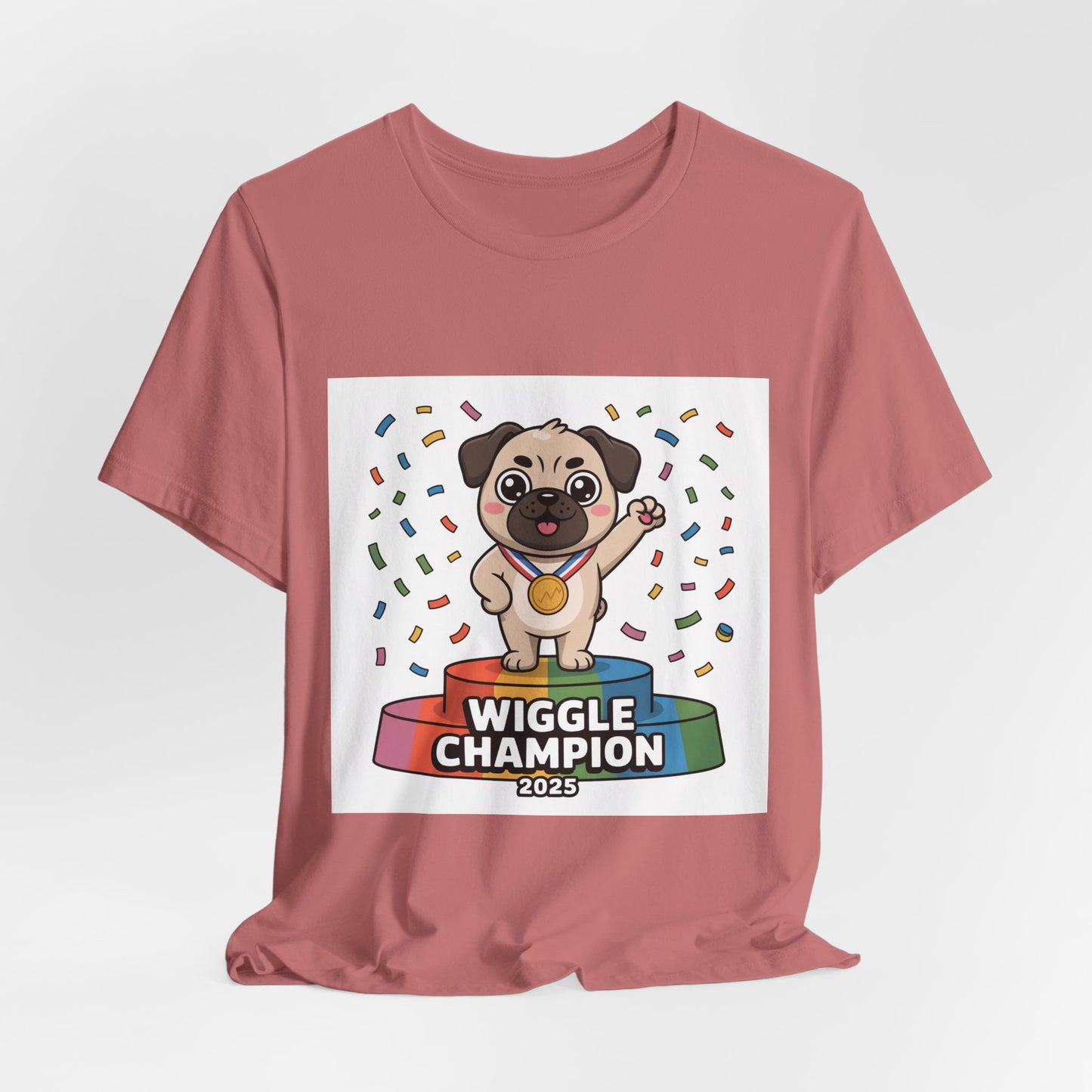 Wiggle Champion 2025 - Funny Pug T-Shirt for Dog Lovers