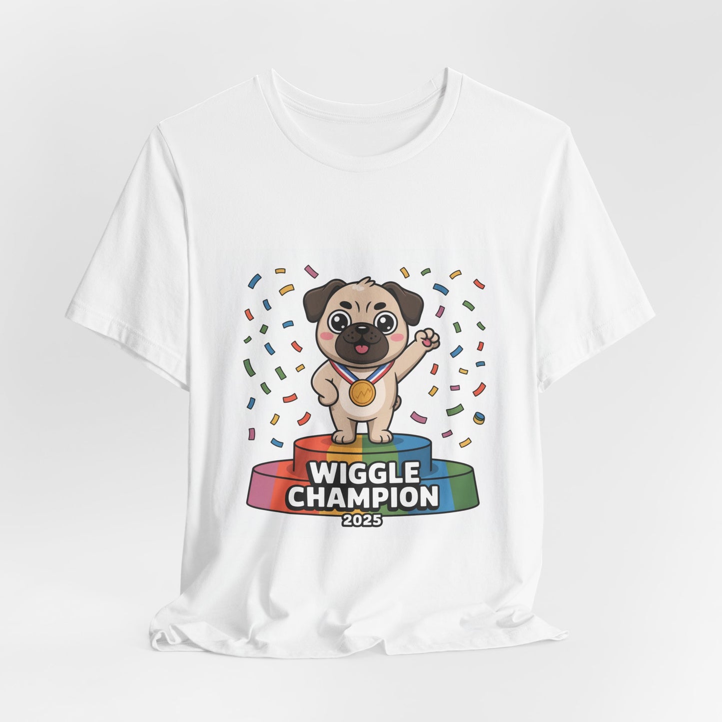 Wiggle Champion 2025 - Funny Pug T-Shirt for Dog Lovers