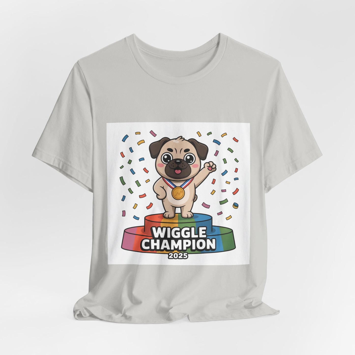 Wiggle Champion 2025 - Funny Pug T-Shirt for Dog Lovers