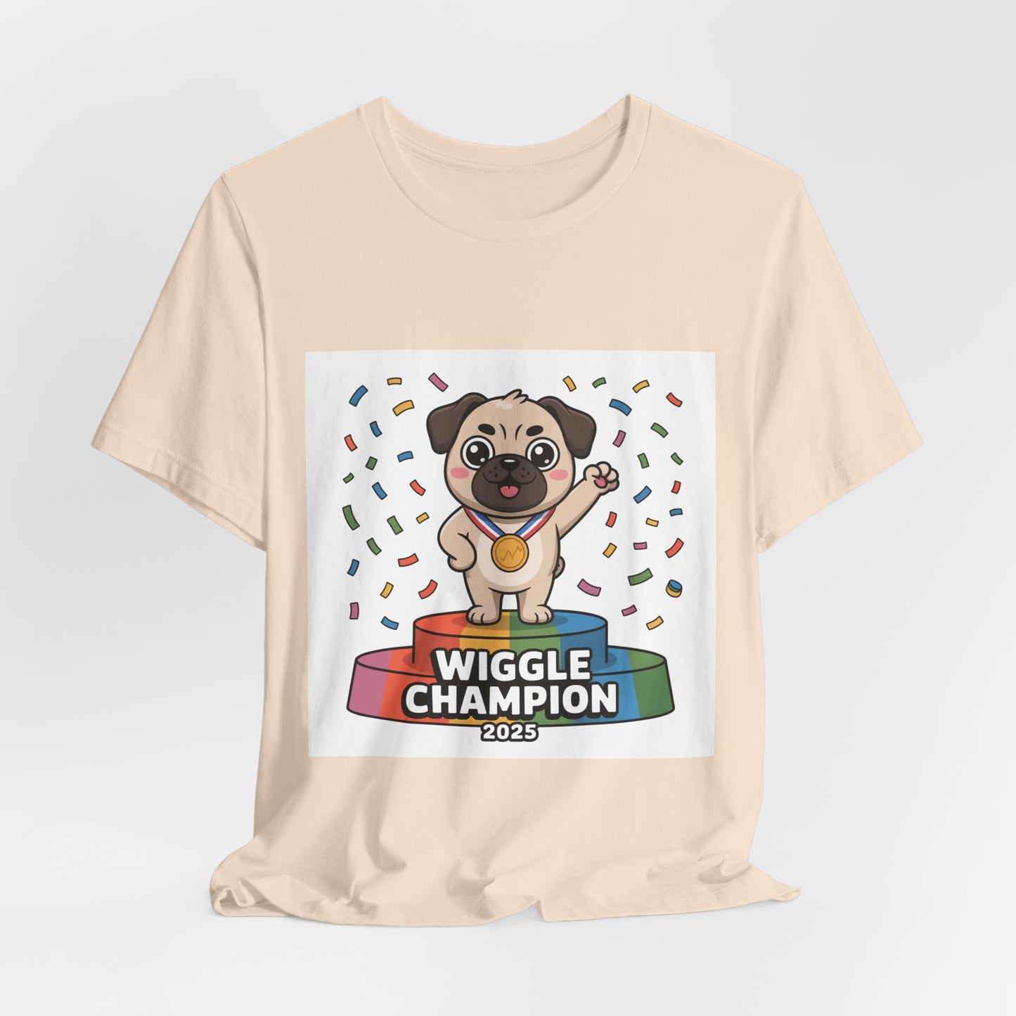 Wiggle Champion 2025 - Funny Pug T-Shirt for Dog Lovers