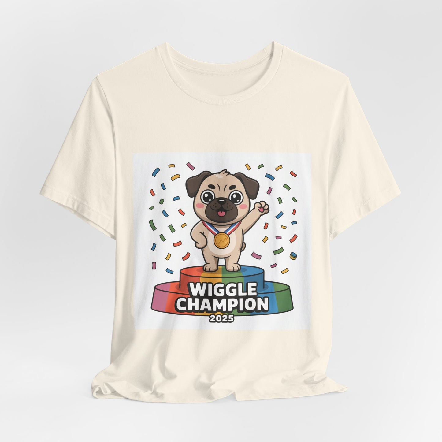 Wiggle Champion 2025 - Funny Pug T-Shirt for Dog Lovers